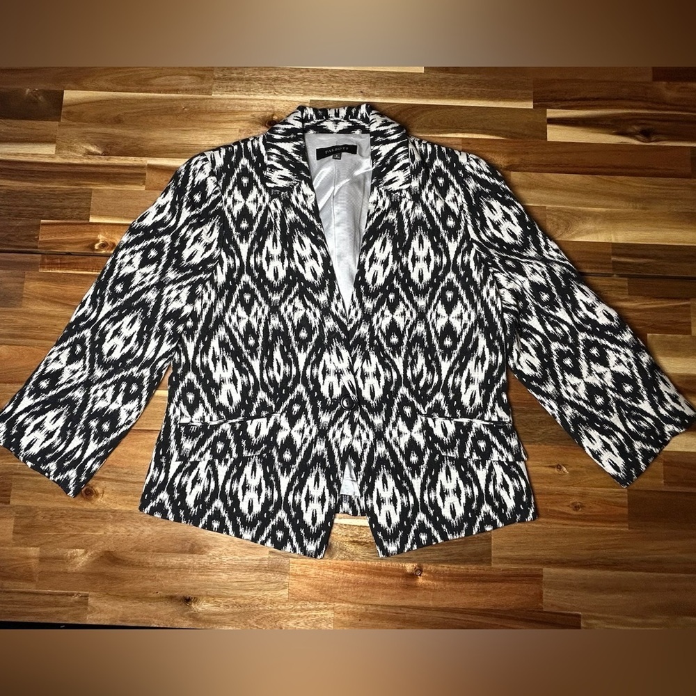 Talbots Black White Abstract Patterned Jacket Bla… - image 2